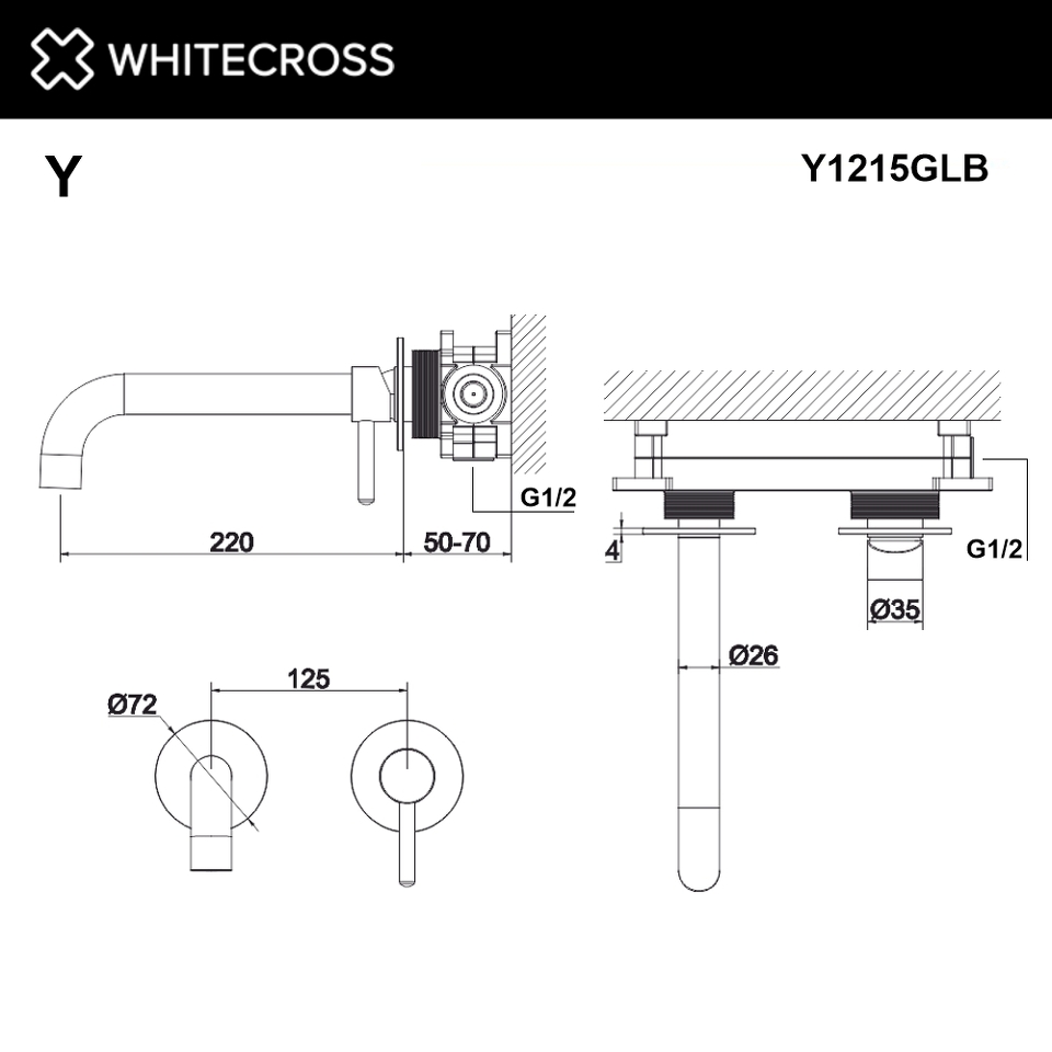 Фото №3  Смеситель для умывальника скрытого монтажа WHITECROSS Y Y1215GLB (брашированное золото)