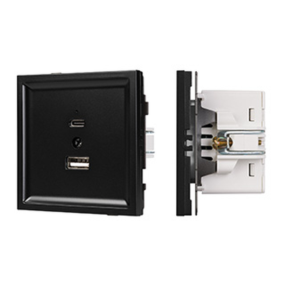 Фото №1  Розетка Arlight Механизм USB розетки SCT-TENDO-MUAC-PL-BK (5V, 3A, QC3) ( Черный)