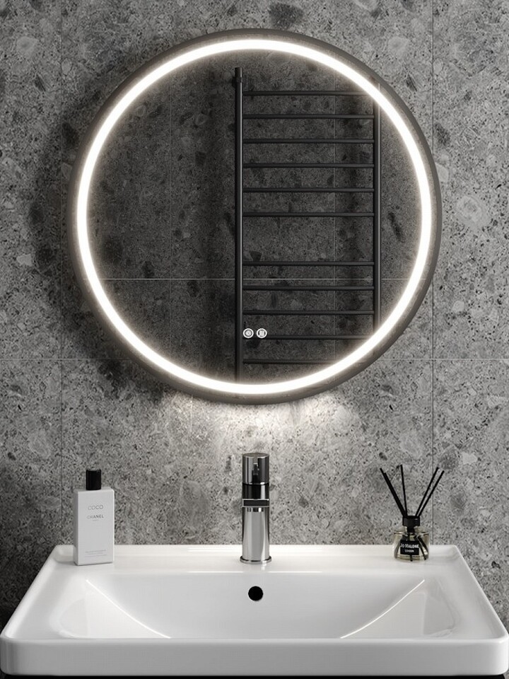 Фото №32  Watersense Зеркало Lina Supernova Black D60, LED подсветка, сенсор, антипар T20122