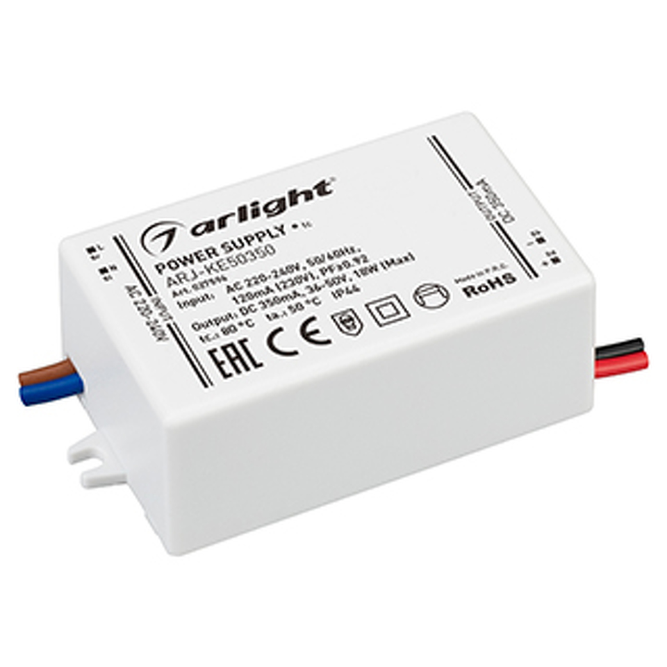 Фото №1  Arlight Блок питания ARJ-KE50350 (18W, 350mA, PFC) ( IP44 Пластик, 5 лет)