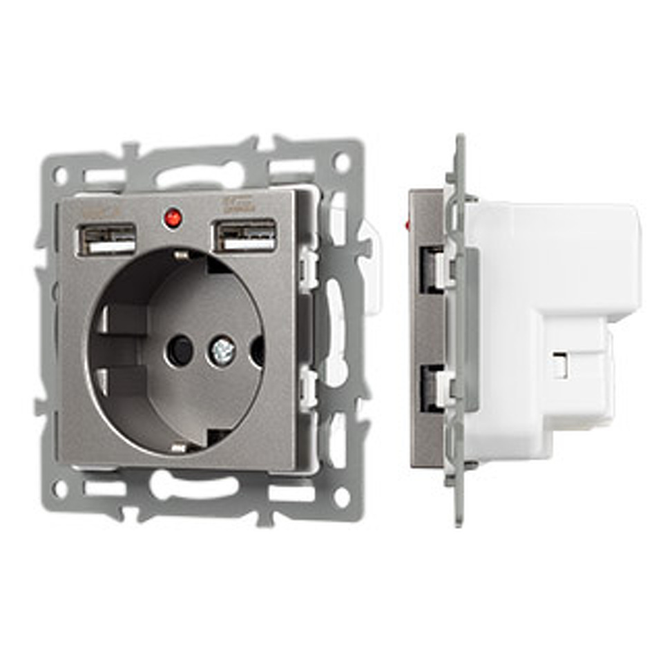 Фото №1  Розетка Arlight Механизм розетки с USB зарядкой SCT-MUAA-PL-GR (250V, 16A) ( -)