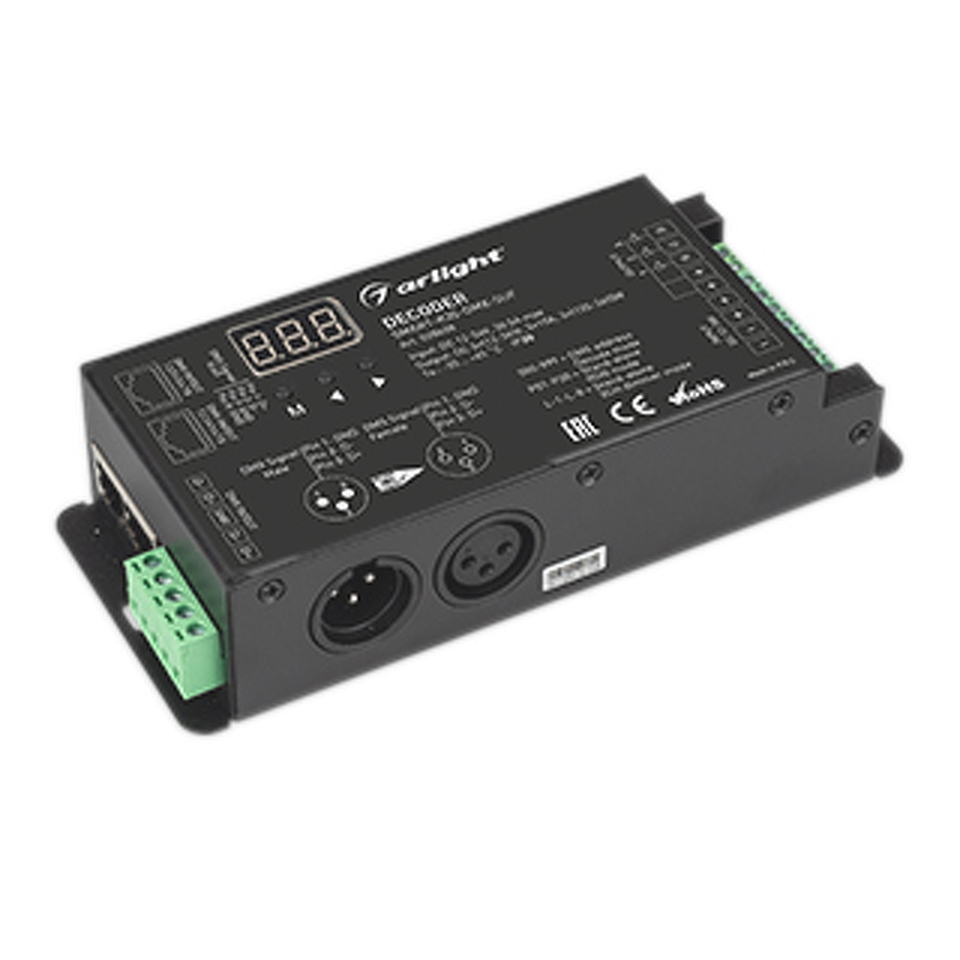 Фото №1  Arlight Декодер SMART-K35-DMX-SUF (12-36V, 3x10A, XLR3) ( Металл)