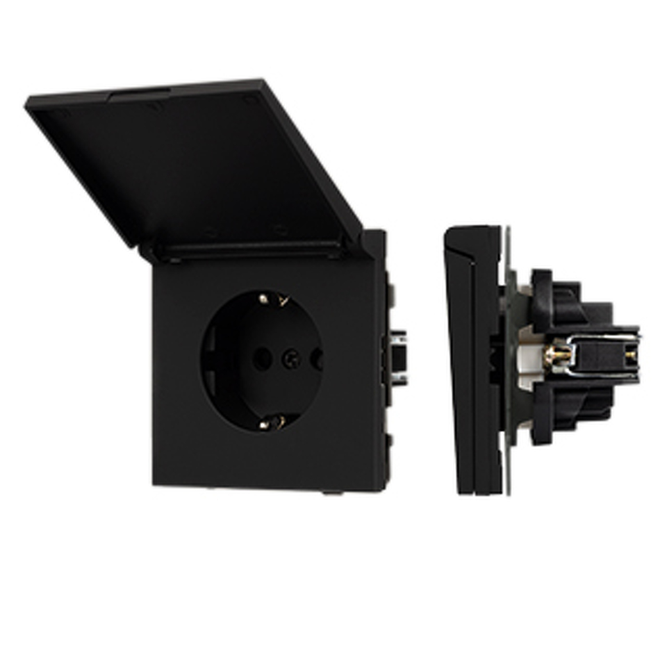 Фото №1  Розетка Arlight Механизм розетки влагозащищённый SCT-TENDO-MCP-SFPL-BK (230V, 16A) ( Матовый черный)