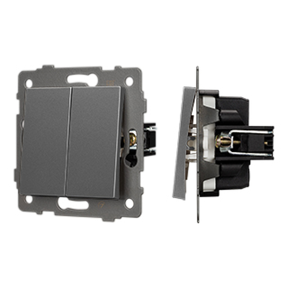 Фото №1  Arlight Механизм выключателя двухклавишный проходной SWT-MKP2-PL-GR-V (250V, 10A) ( -)