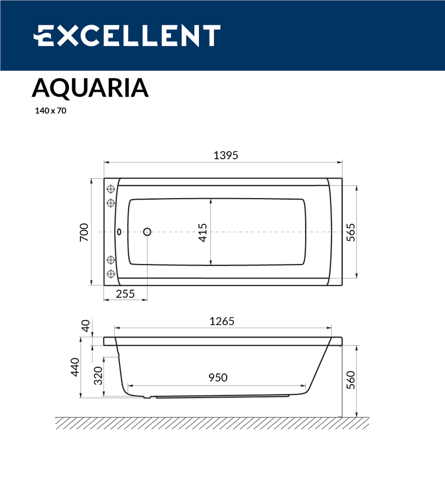 Фото №3  EXCELLENT (РАСПРОДАЖА) Ванна Aquaria 140x70