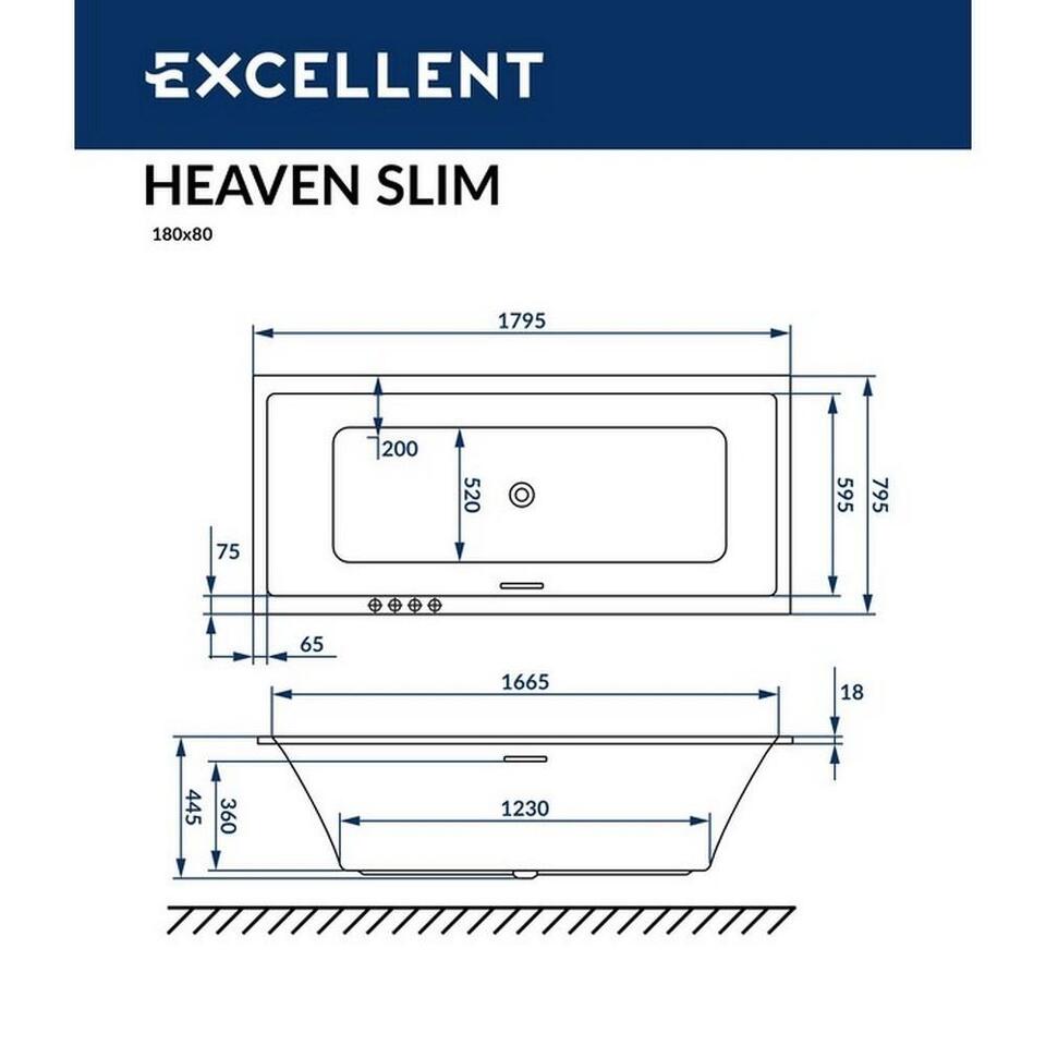 Фото №4  Ванна EXCELLENT Heaven Slim 180x80 "NANO" (золото)