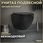 Превью фото №1  Унитаз Teymi Унитаз подвесной Lina S Black безободковый, черный матовый,сиденье микролифт T40111
