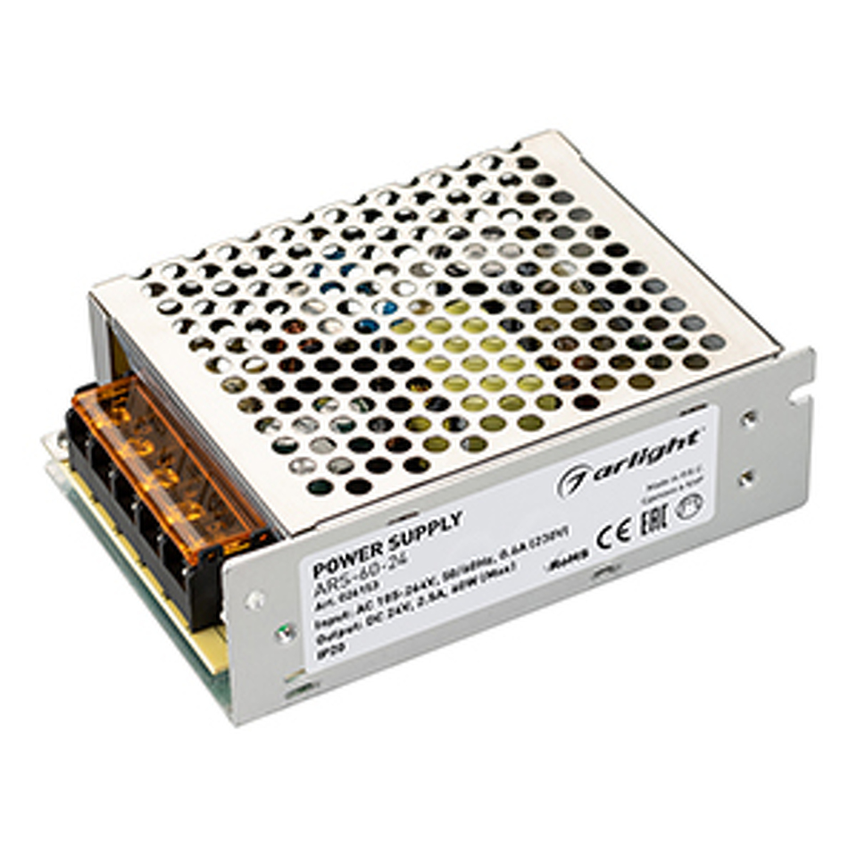 Фото №1  Arlight Блок питания ARS-60-24 (24V, 2.5A, 60W) ( IP20 Сетка, 2 года)