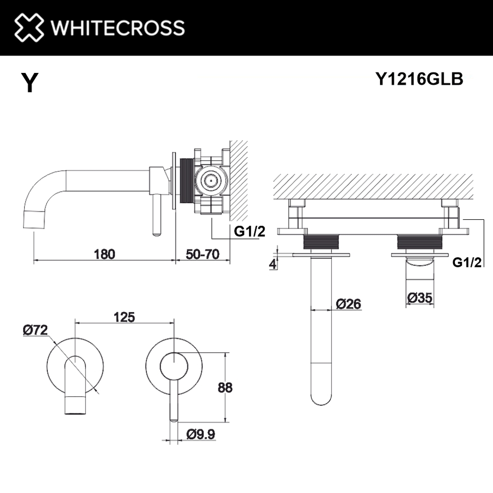 Фото №3  Смеситель для умывальника скрытого монтажа WHITECROSS Y Y1216GLB (брашированное золото)