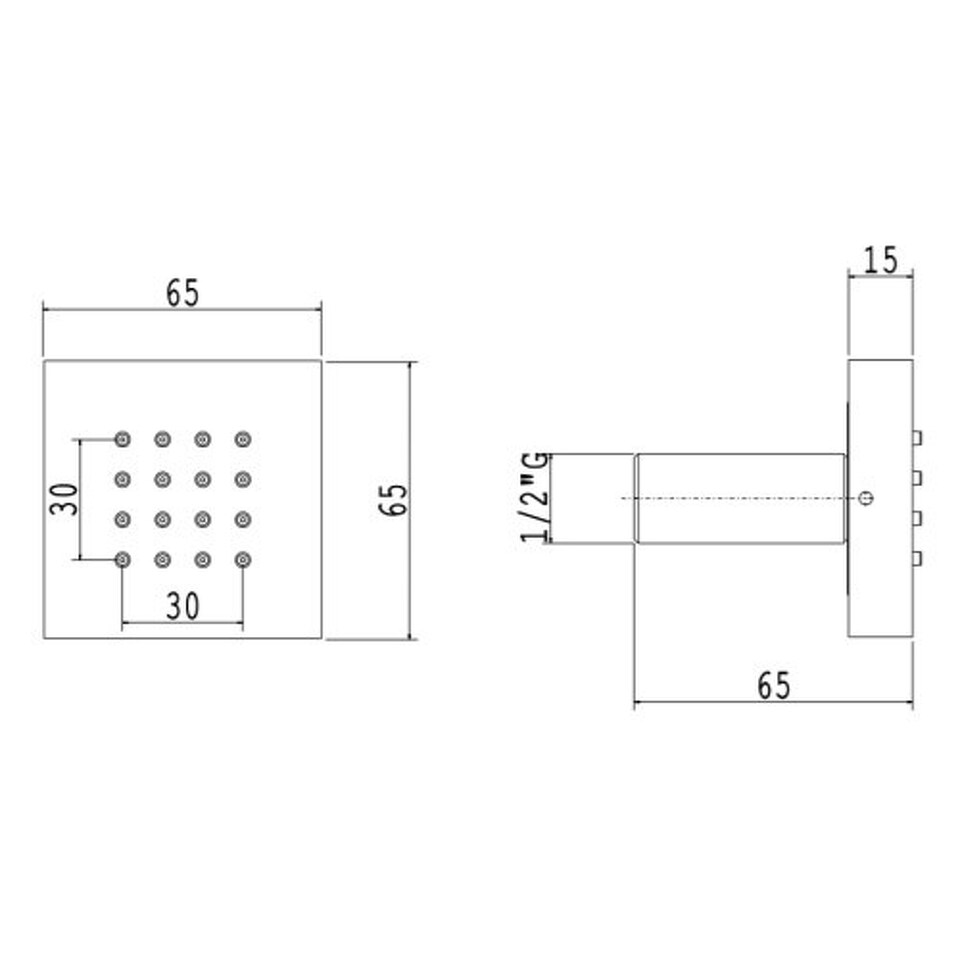 Фото №5  BJ001AXX AQUAelite боковая форсунка 65x65 мм Матовый чёрный, 38/05Q