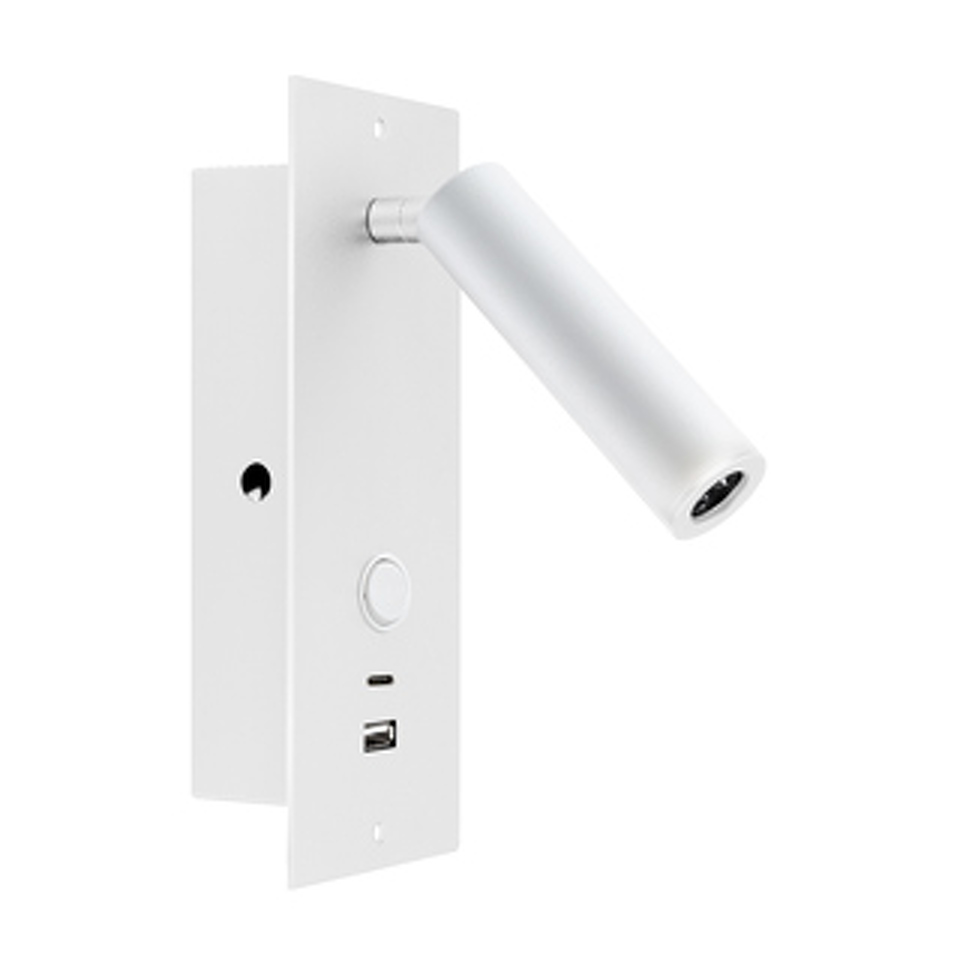 Фото №1  Arlight Светильник SP-BED-CHARGE-BUILT-S80x230-3W Warm3000 (WH, 20 deg, 230V, USB-A, USB-C) ( IP20 Металл, 3 года)