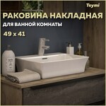 Превью фото №1  Раковина Teymi Раковина Aina 49 накладная с полочкой под смеситель, белая T50002