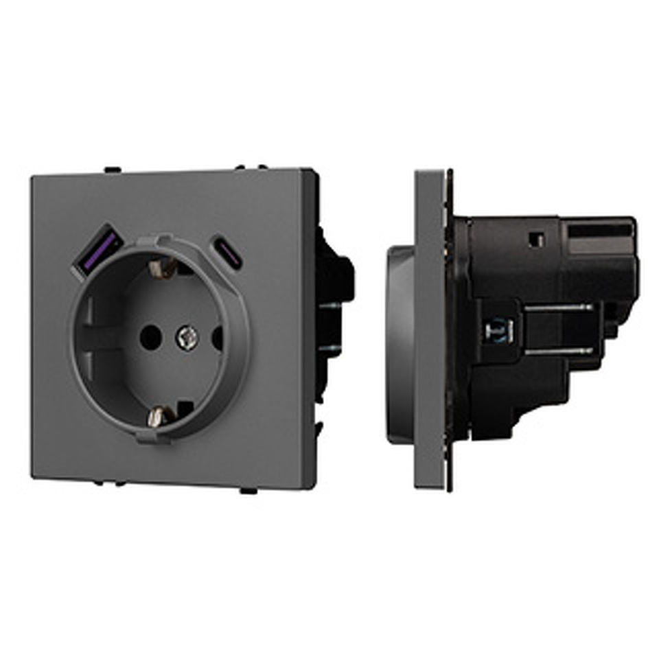 Фото №1  Розетка Arlight Механизм розетки с USB зарядкой SCT-NOBE-MUAC-SFPL-GR (230V, 16A) ( Серый базальт)
