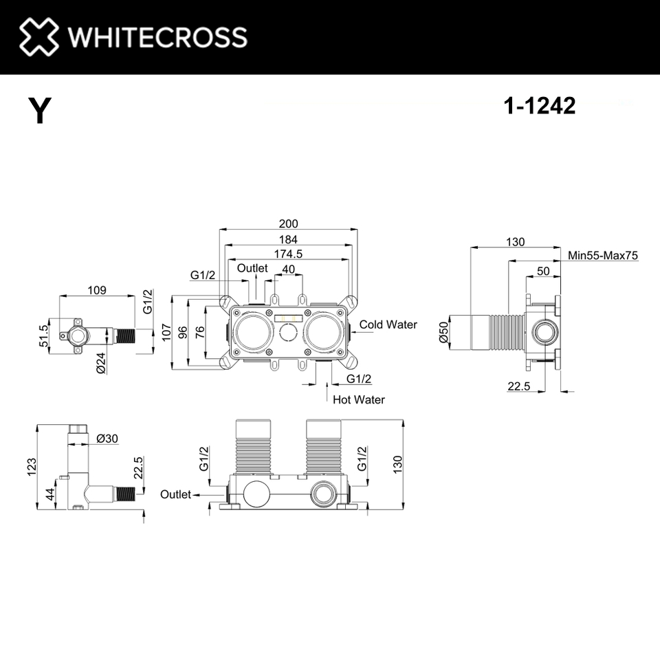 Фото №3  Встраиваемая часть смесителя на 2 потребителя WHITECROSS Y1242