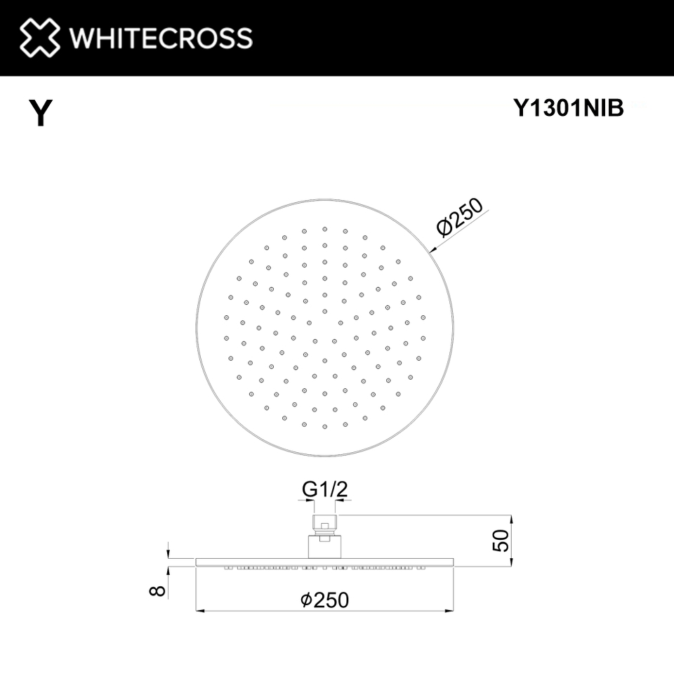 Фото №2  Верхний душ WHITECROSS D=25 см Y1301NIB (брашированный никель)