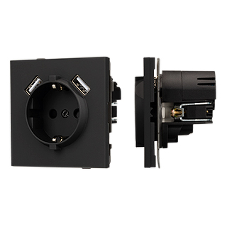Фото №1  Розетка Arlight Механизм розетки с USB зарядкой SCT-TENDO-MUAA-SFPL-BK (230V, 16A) ( Матовый черный)