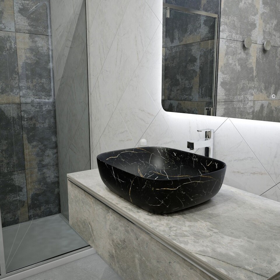 Фото №13  Раковина Teymi Раковина Solli 50 artceramic, накладная, Черный Мрамор T50394