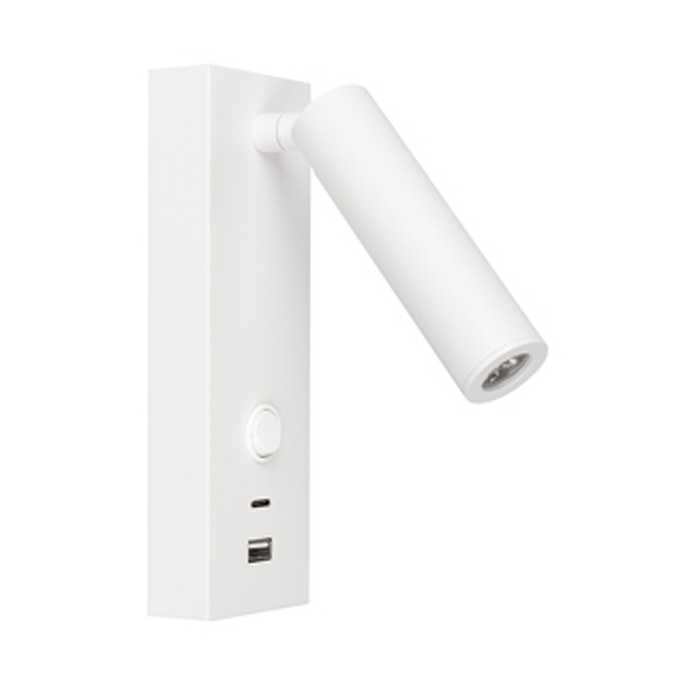 Фото №1  Arlight Светильник SP-BED-CHARGE-S60x125-3W Warm3000 (WH, 20 deg, 230V, USB-A, USB-C) ( IP20 Металл, 3 года)