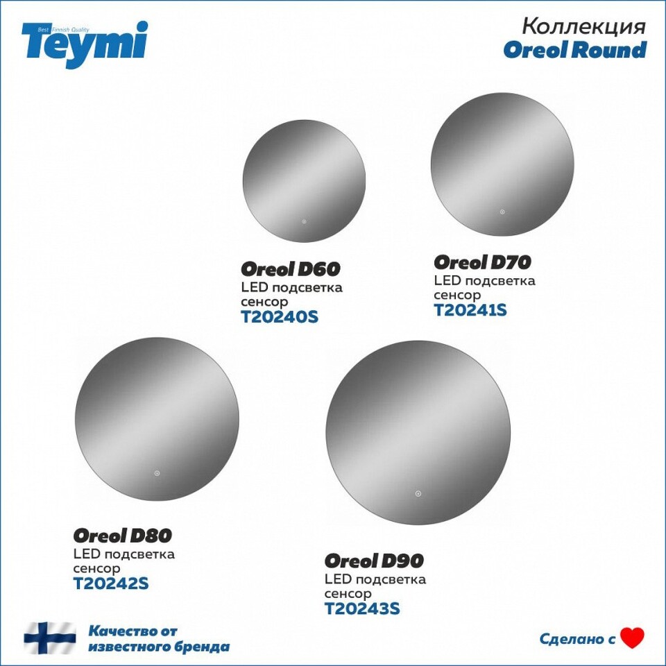 Фото №15  Watersense Зеркало Oreol D80, LED подсветка, сенсор T20242S