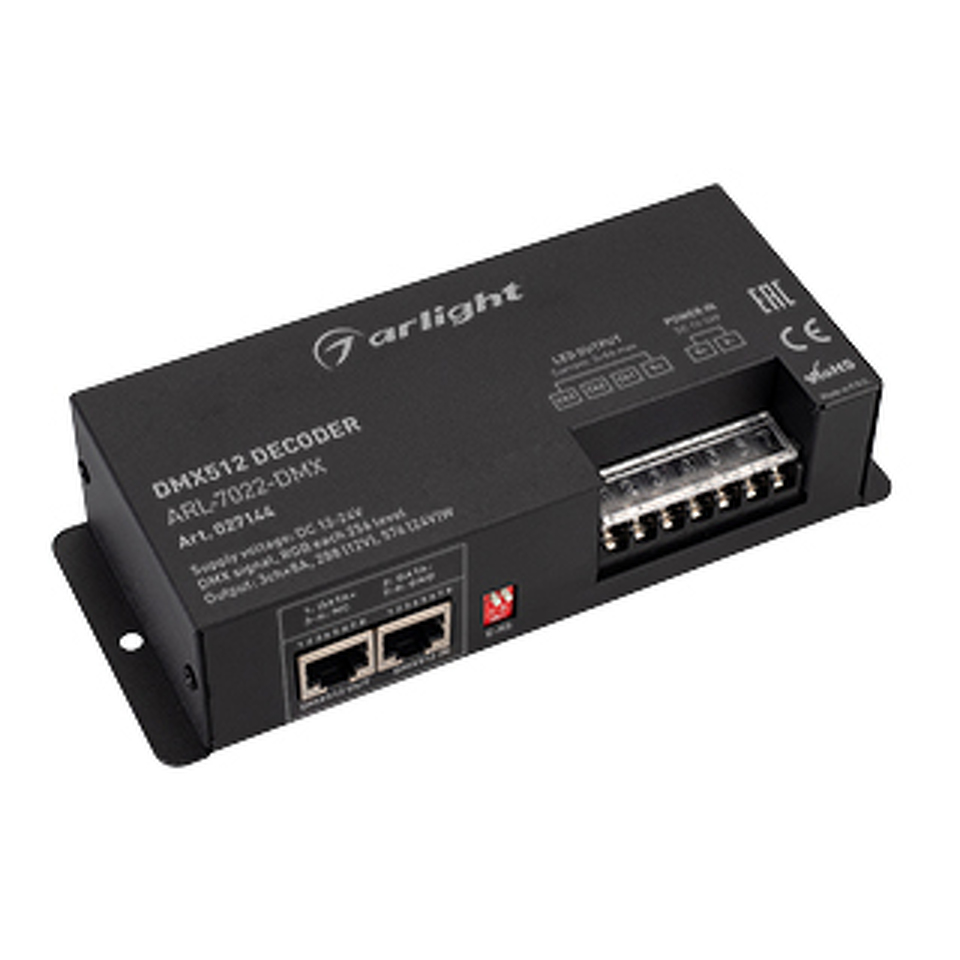 Фото №1  Arlight Декодер ARL-7022-DMX (12-24V, 3x8A, DMX512, XLR3) ( IP20 Металл, 3 года)