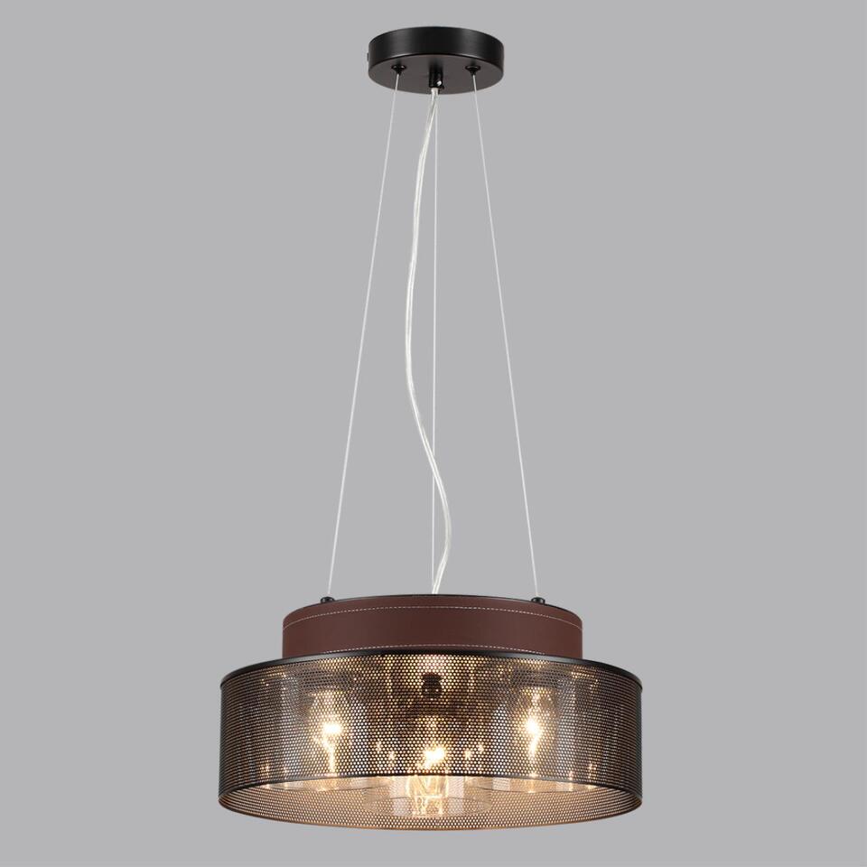 Фото №9  Подвесной светильник LUMION 6598/3C MODERNI LN25 000 черный/черный. коричневый металл, эко кожа/металл, стекло Подвесной светильник Е27 3*60W 220V BASALTO