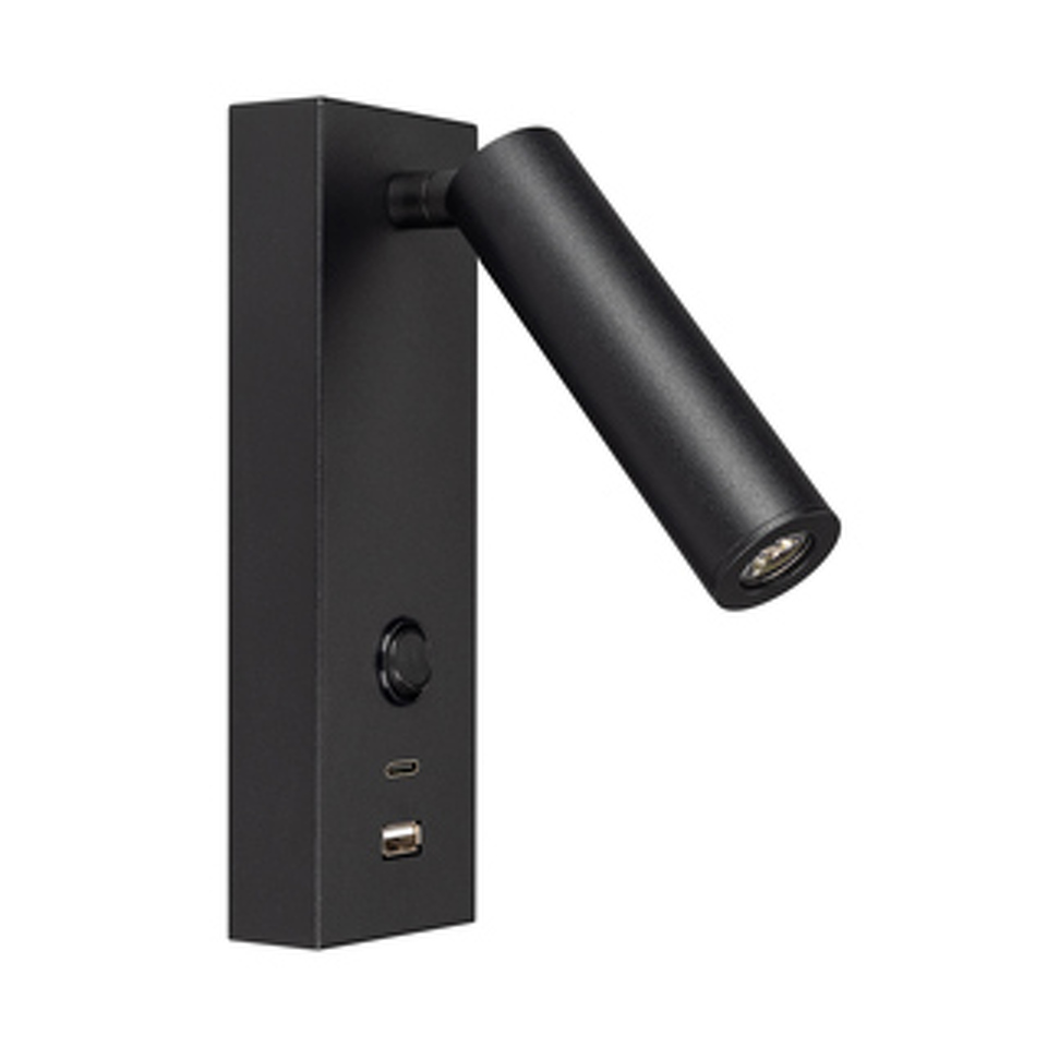 Фото №1  Arlight Светильник SP-BED-CHARGE-S60x125-3W Warm3000 (BK, 20 deg, 230V, USB-A, USB-C) ( IP20 Металл, 3 года)