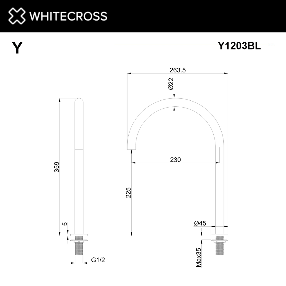Фото №2  Излив отдельностоящий WHITECROSS Y1203BL (черный мат)