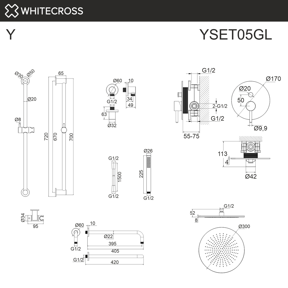 Фото №3  Система для душа скрытого монтажа WHITECROSS Y YSET05GL (золото)