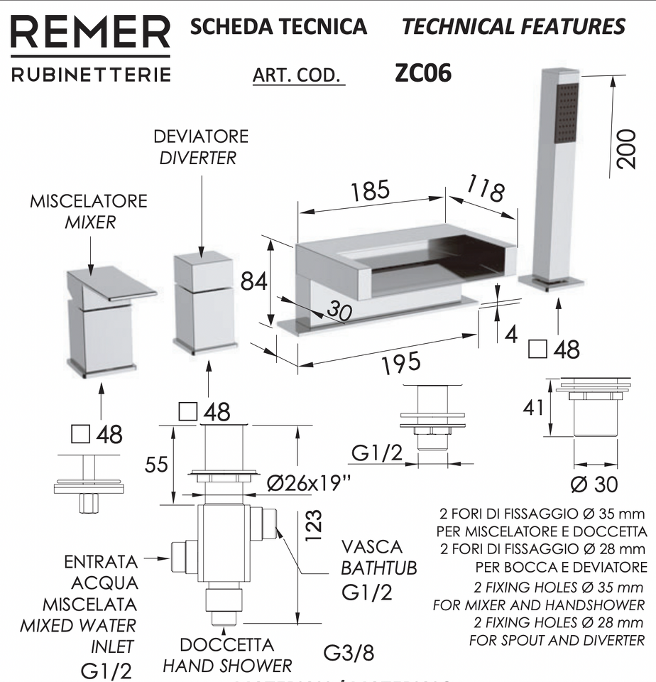 Фото №2  Смеситель Remer ZC06 для ванны