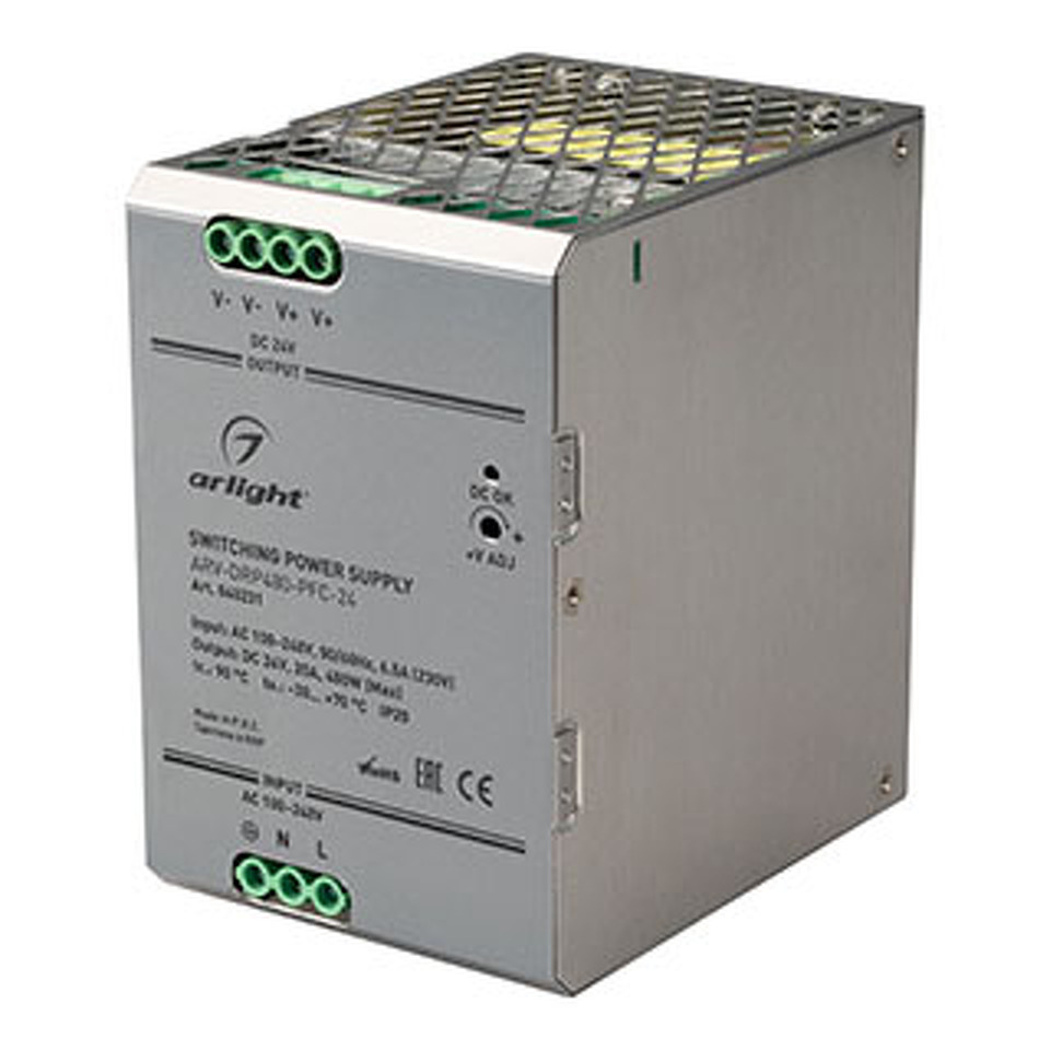 Фото №1  Arlight Блок питания ARV-DRP480-PFC-24 (24V, 20A, 480W) ( IP20 Металл, 5 лет)