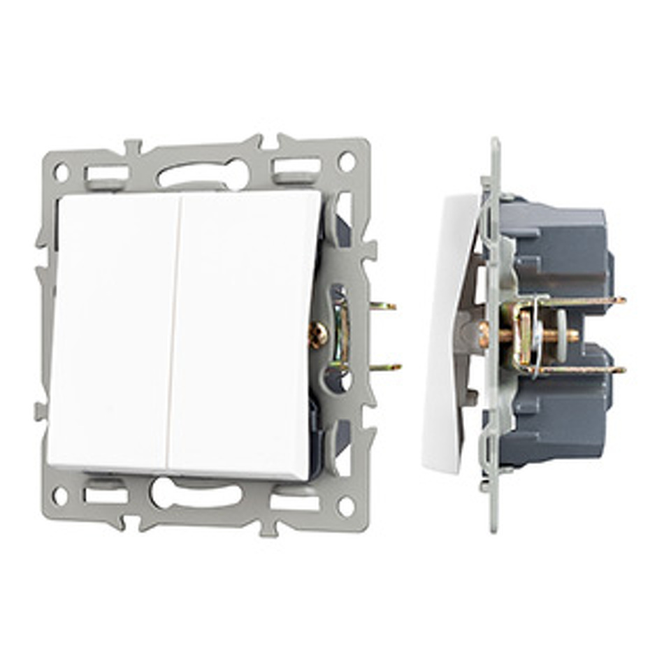 Фото №1  Arlight Механизм выключателя двухклавишный проходной SWT-MKP2-PL-WH (250V, 16A) ( -)