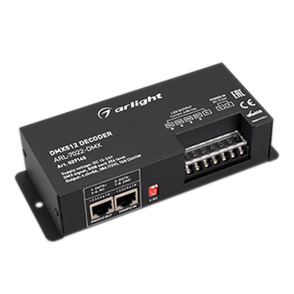 Фото №1  Arlight Декодер ARL-7022-DMX (12-24V, 4x8A, DMX512, XLR3) ( IP20 Металл, 3 года)