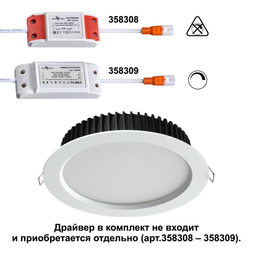 Фото №3  NOVOTECH 358304 SPOT NT19 493 белый Встраиваемый св-к (драйвер в комплект не входит) IP44 LED 3000K 20W DRUM