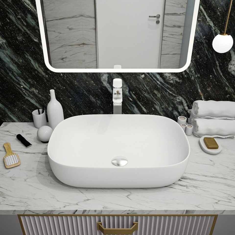 Фото №13  Раковина Teymi Раковина Solli 60 artceramic, накладная, Белая Матовая T50395