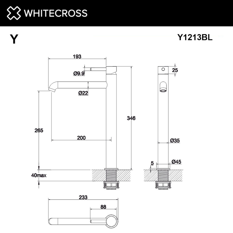 Фото №3  Смеситель для умывальника WHITECROSS Y Y1213BL (черный мат)