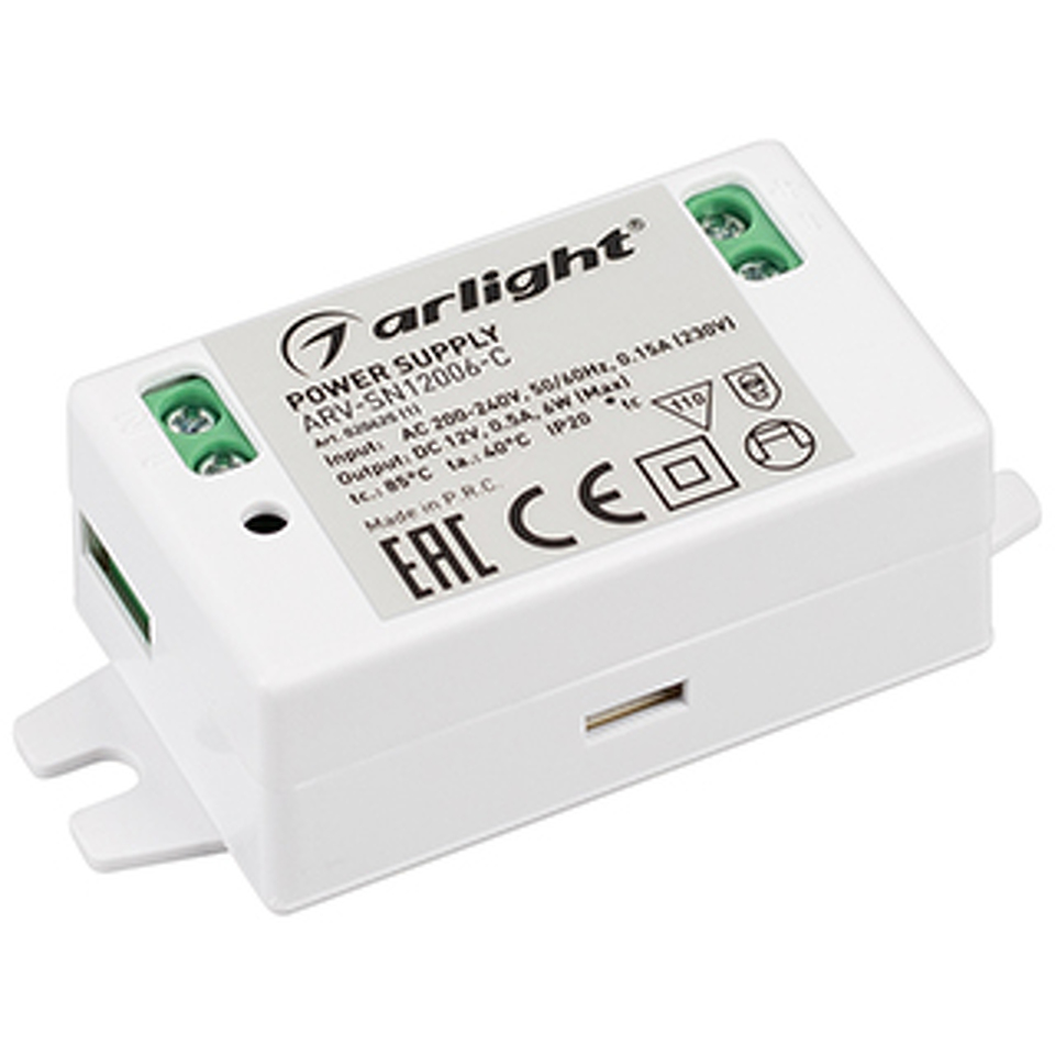 Фото №1  Arlight Блок питания ARV-SN12006-C (12V, 0.5A, 6W) ( IP20 Пластик, 3 года)