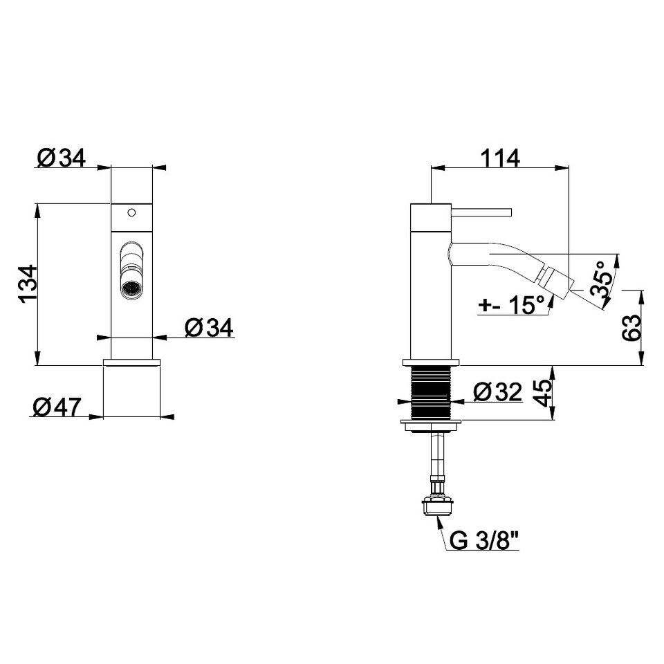 Фото №3  RU624EXX AQUAelite Metal 316 смеситель для биде Вороненная сталь шлиф., PVD 59Q