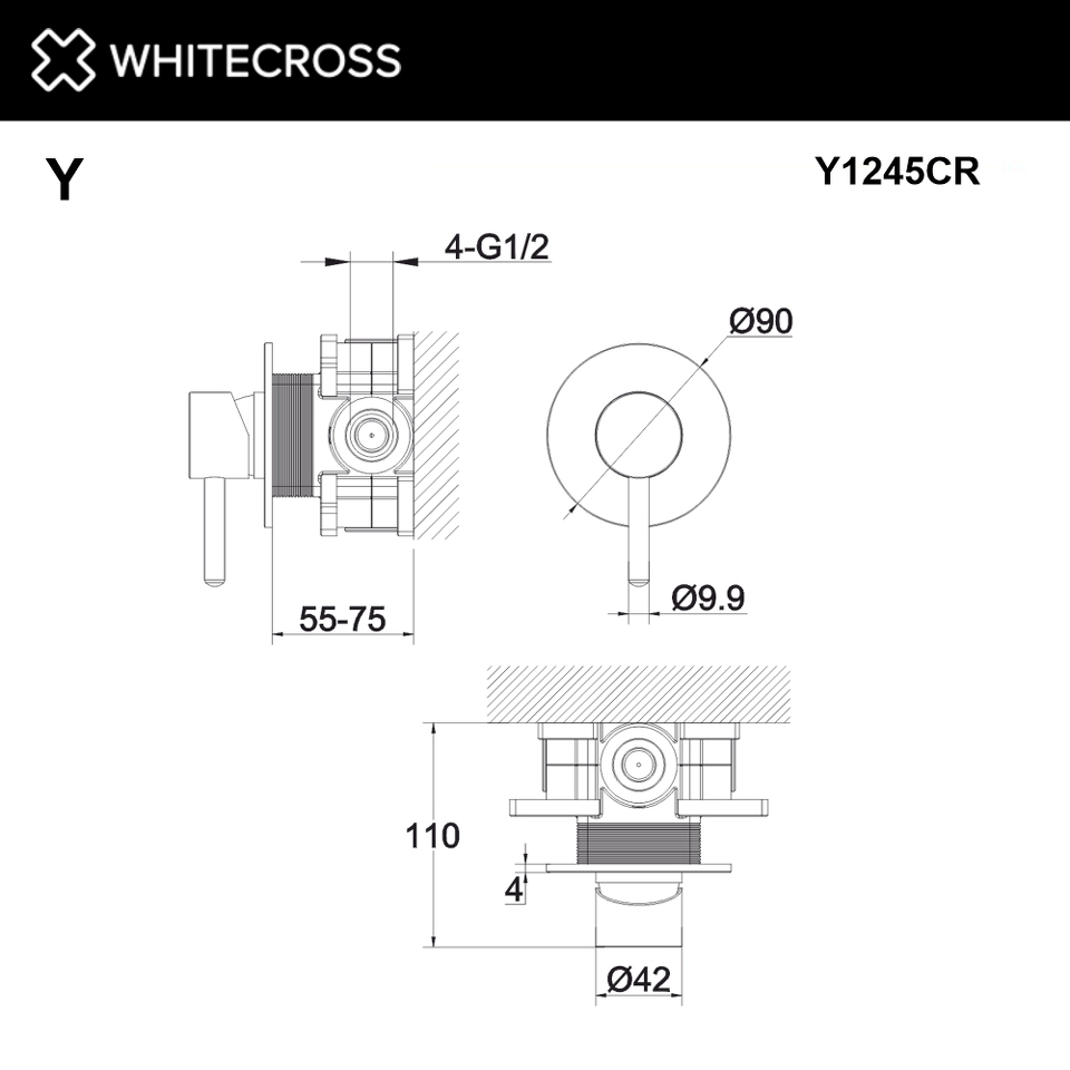 Фото №3  Смеситель скрытого монтажа на 1 потребитель WHITECROSS Y Y1245CR (хром)