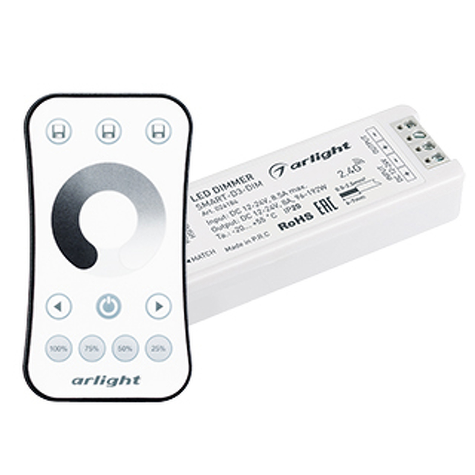Фото №1  Arlight Диммер SMART-DIM-SET-RING (12-24V, 1x8A, ПДУ 2.4G) ( IP20 Пластик, 5 лет)