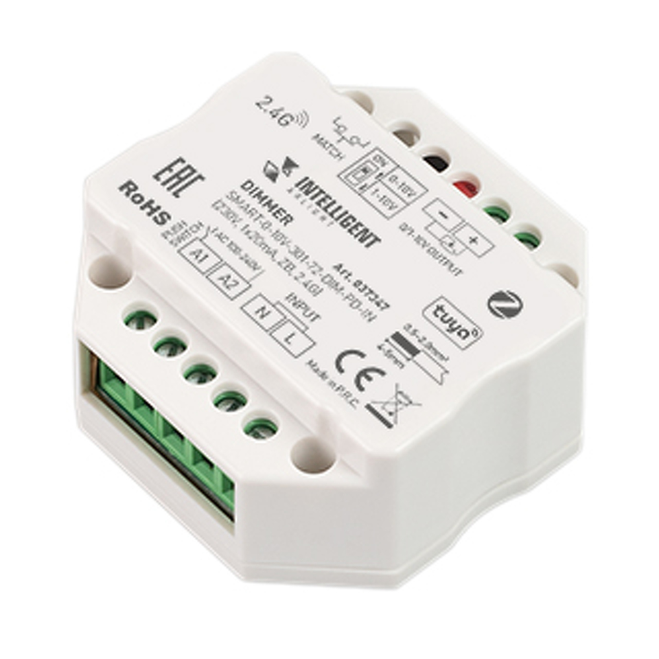 Фото №1  IARL INTELLIGENT ARLIGHT Диммер SMART-0-10V-301-72-DIM-PD-IN (230V, 1x20mA, ZB, 2.4G) ( IP20 Пластик, 5 лет)