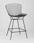 Превью фото №2  Стул полубарный с низкой спинкой Bertoia черный с черной подушкой