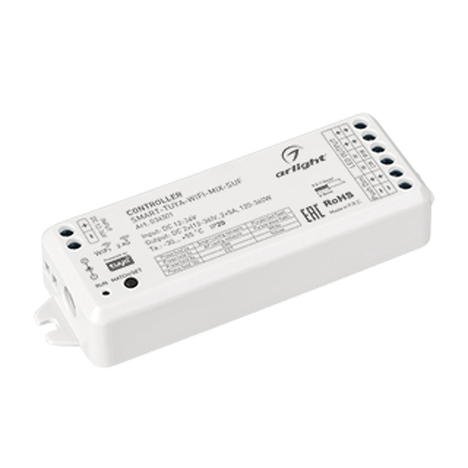 Фото №1  Arlight Контроллер SMART-TUYA-WIFI-MIX-SUF (12-36V, 2x5A, 2.4G) ( IP20 Пластик, 5 лет)