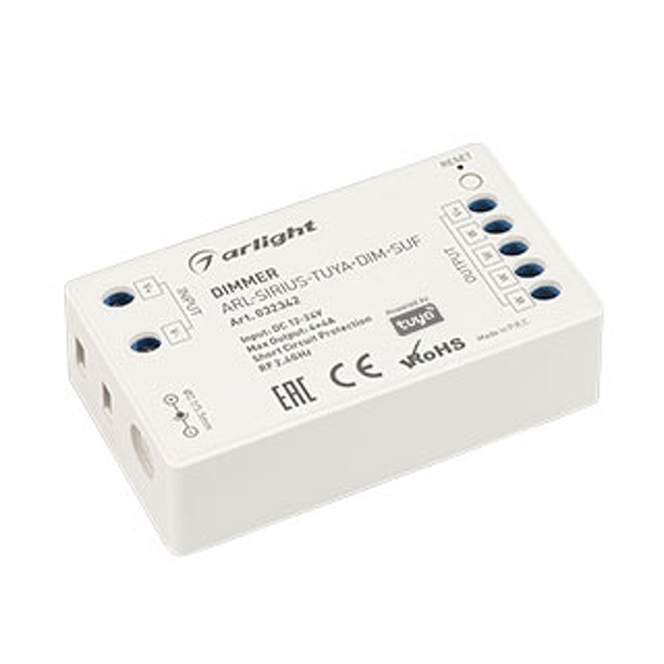 Фото №1  Arlight Диммер ARL-SIRIUS-TUYA-DIM-SUF (12-24V, 4x4A, 2.4G) ( IP20 Пластик, 3 года)