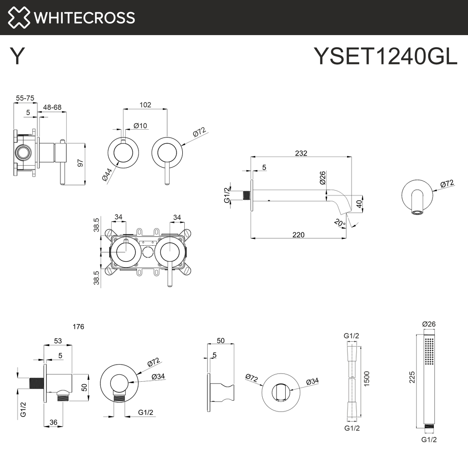 Фото №2  Смеситель для ванны скрытого монтажа WHITECROSS Y YSET1240GL (золото)