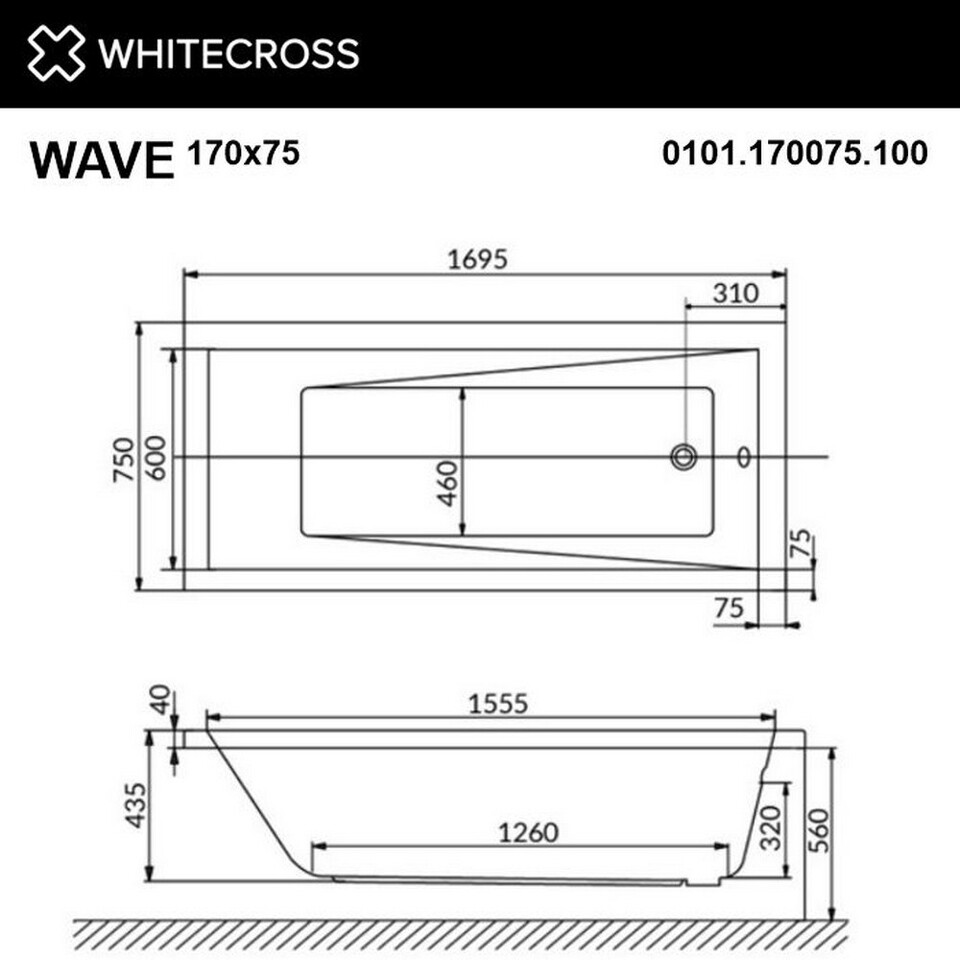 Фото №7  Ванна WHITECROSS Wave 170x75 "SOFT" (белый)