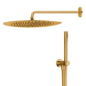 Фото KT028EXX AQUAelite Metal 316, комплект для душа с гарнитуром, нержавеющая сталь, верхний душ 250 мм Золото шлифованное, PVD 61Q