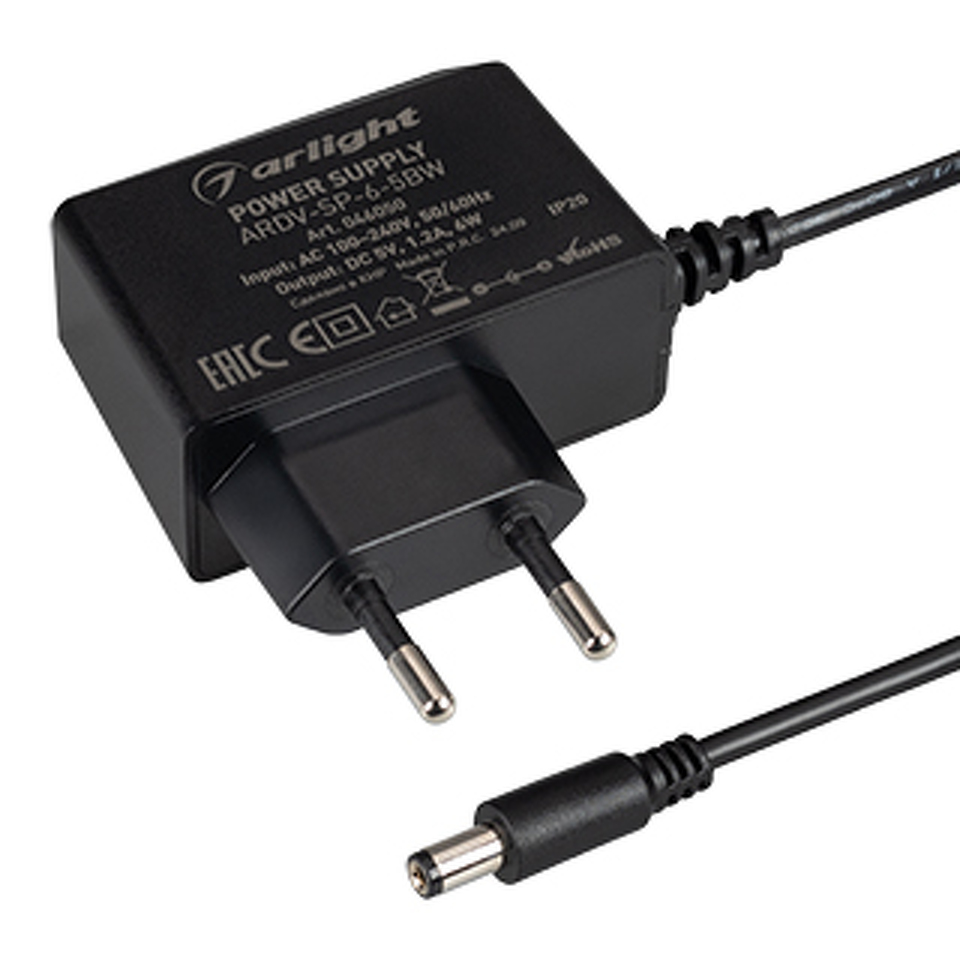 Фото №1  Arlight Блок питания ARDV-SP-6-5BW (5V, 1.2A, 6W) ( Адаптер, 5 лет)