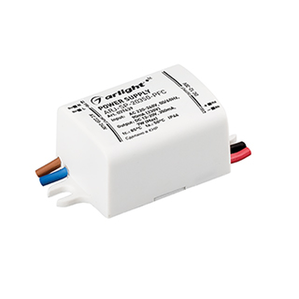 Фото №1  Arlight Блок питания ARJ-SP-20350-PFC (7W, 12-20V, 350mA) ( IP44 Пластик, 5 лет)
