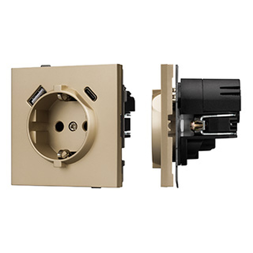 Фото №1  Розетка Arlight Механизм розетки с USB зарядкой SCT-TENDO-MUAC-SFPL-GD (230V, 16A) ( Матовый песочный)