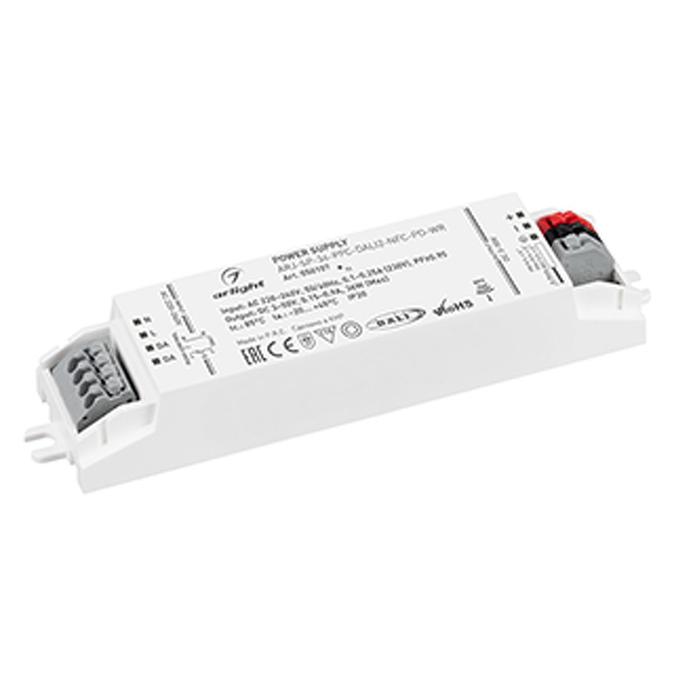 Фото №1  Arlight Блок питания ARJ-SP-36-PFC-DALI2-NFC-PD-WR (36W, 3-50V, 0.15-0.9A) ( IP20 Пластик, 5 лет)